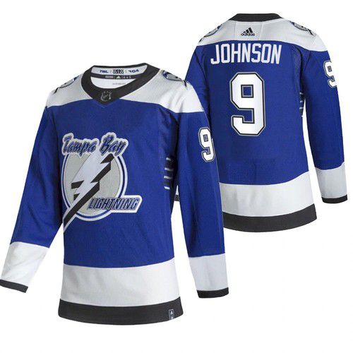 Men Tampa Bay Lightning 9 Johnson Blue NHL 2021 Reverse Retro jersey